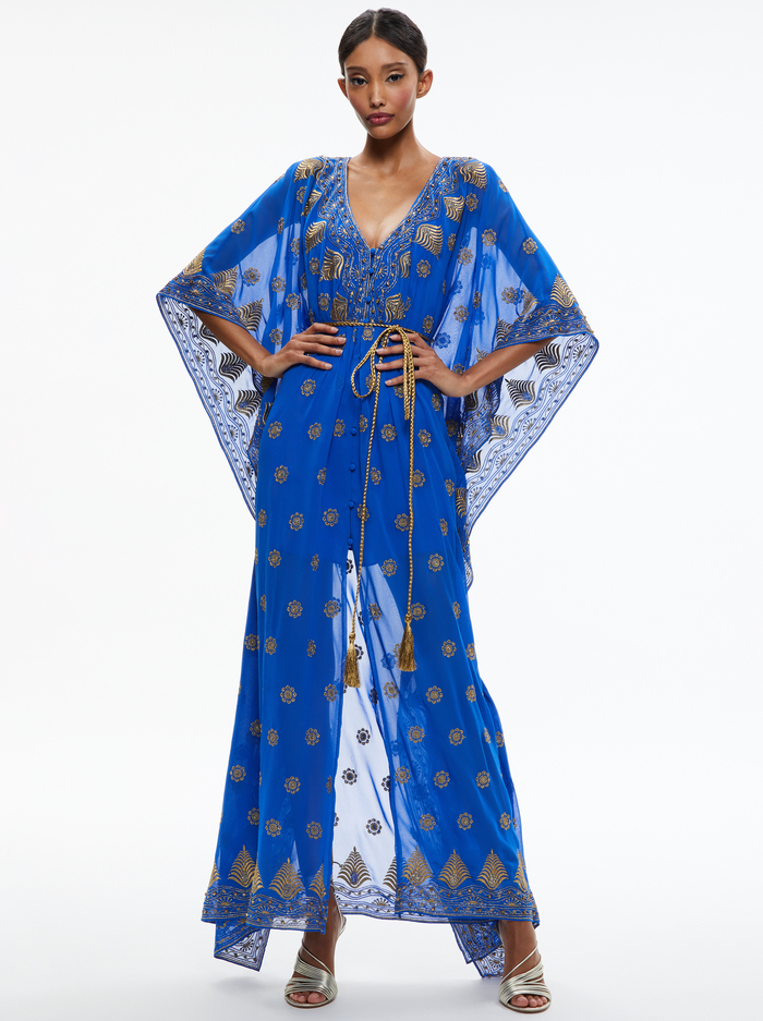 MARVA BRAID BELT MAXI KAFTAN - SAPPHIRE/GOLD image 2 - ALICE + OLIVIA