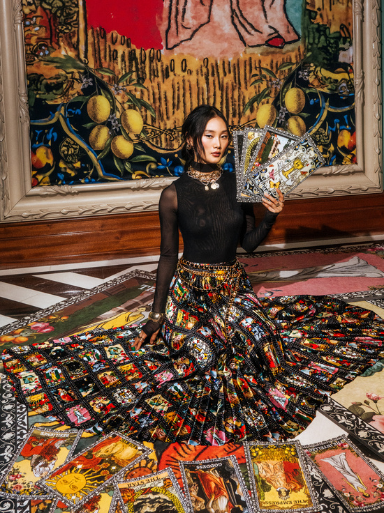 ENCHANTED TAROT-KATZ PLEATED MAXI SKIRT