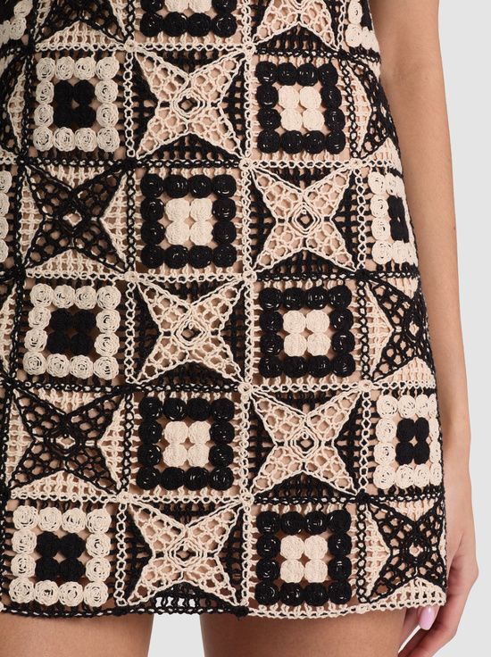 BLACK/MULTI-CLYDE CROCHET MINI DRESS
