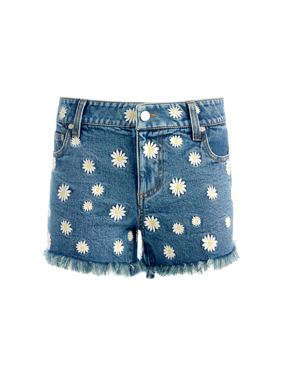 MEDIUM WASH-WARREN EMBROIDERED DENIM SHORT
