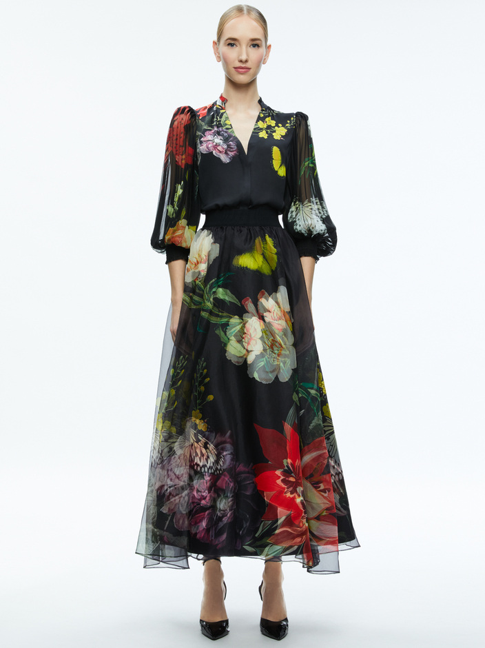ILAN PLEATED BLOUSON SLEEVE BUTTON FRONT BLOUSE + NILDA VOLUMINOUS MAXI SKIRT -