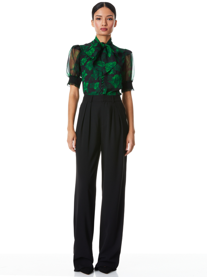Brentley Tie Neck Puff Sleeve Blouse In Dream Floral Emerald | Alice ...