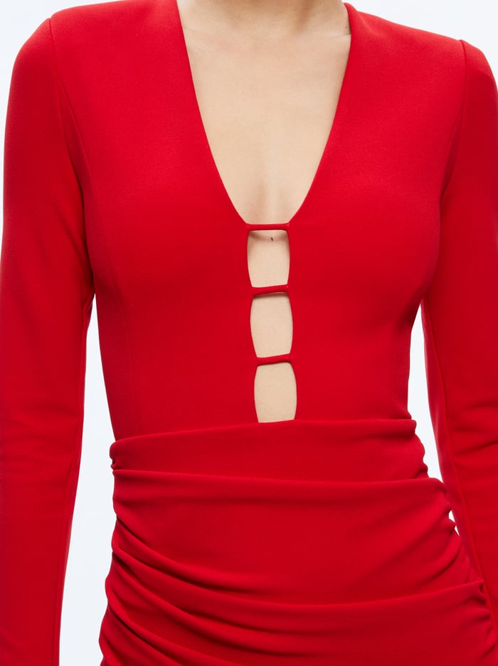 LOMA CUT OUT MINI DRESS - PERFECT RUBY image 3 - Alice And Olivia