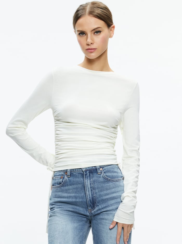 PERCY CREWNECK RUCHED CROPPED TOP - OFF WHITE - Alice And Olivia