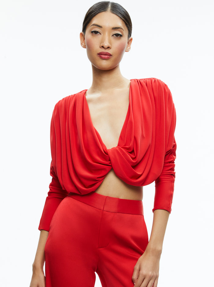 ELDA TWISTED DRAPED CROPPED TOP - BRIGHT RUBY - Alice And Olivia