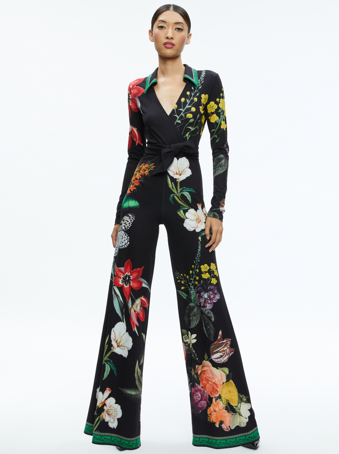 MELINDA WIDE LEG WRAP JUMPSUIT - ESSENTIAL FLORAL - Alice And Olivia