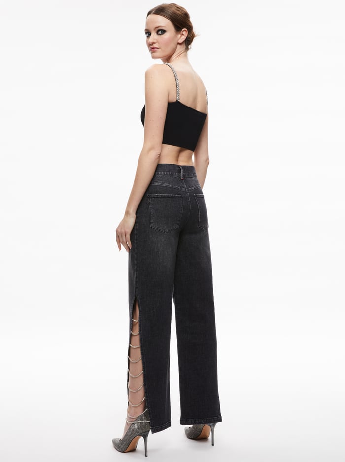 GAYLE EMBELLISHED SIDE JEAN - MAYA CHARCOAL BLACK image 1 - Alice And Olivia