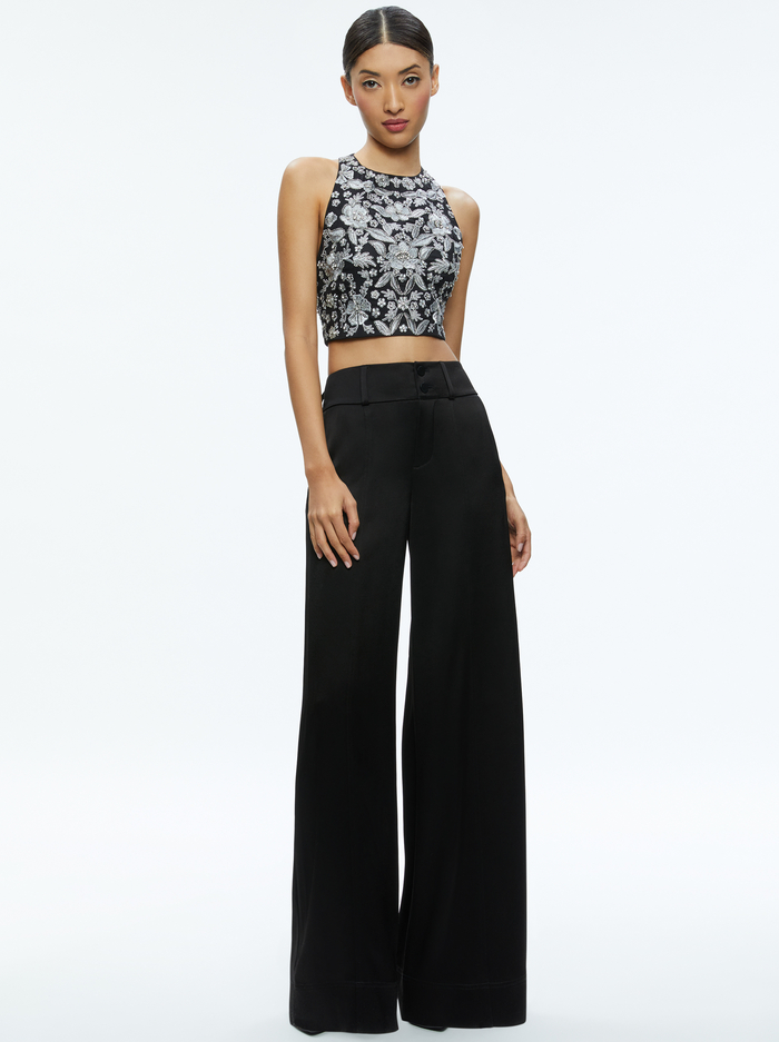 TRU RACER BACK FITTED CROP TOP - BLACK/SILVER image 2 - Alice And Olivia