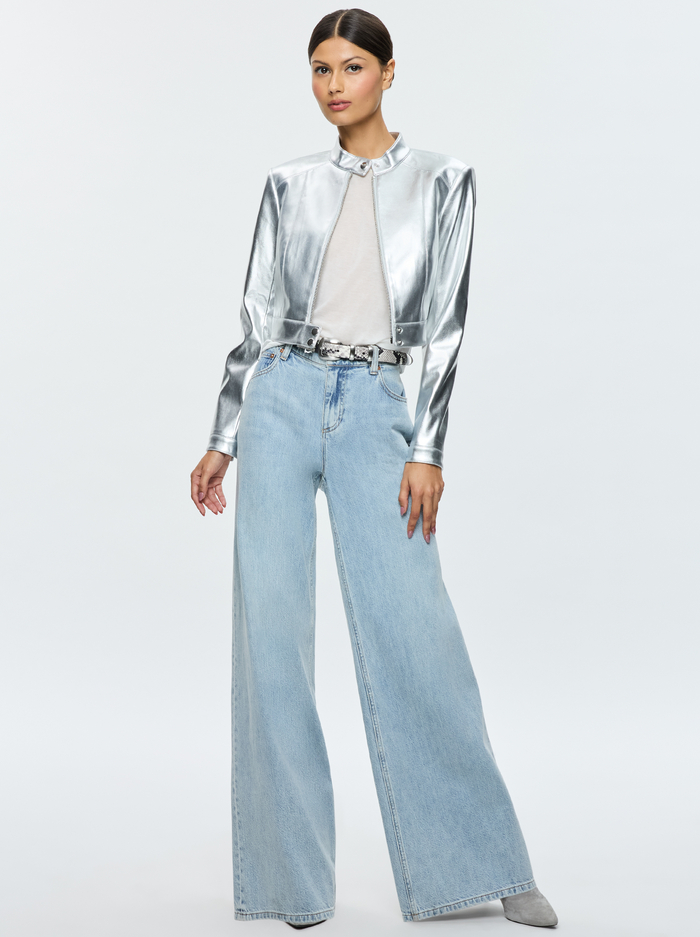 LARI VEGAN MOTO JACKET - SILVER image 1 - Alice And Olivia