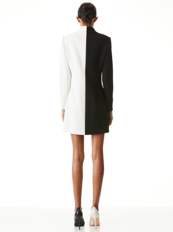 KYRIE COMBO TUXEDO DRESS - BLACK/OFF WHITE image 1 - Alice And Olivia