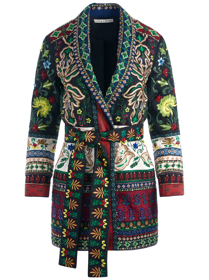 WHEATON EMBROIDERED SHAWL COLLAR BLAZER - BLACK/MULTI image 5 - Alice And Olivia