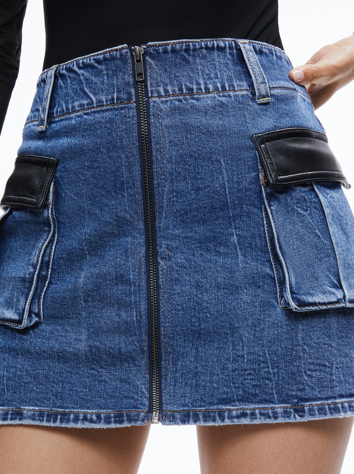 RAHMI VEGAN LEATHER CARGO DENIM MINI SKIRT - BROOKLYN BLUE image 3 - ALICE + OLIVIA
