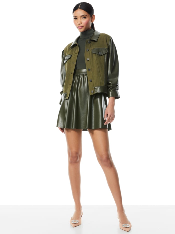 RENEE VEGAN LEATHER COMBO JACKET - OLIVE image 2 - Alice And Olivia