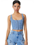 BRESLIN CORSET DENIM TOP - BREA BLUE