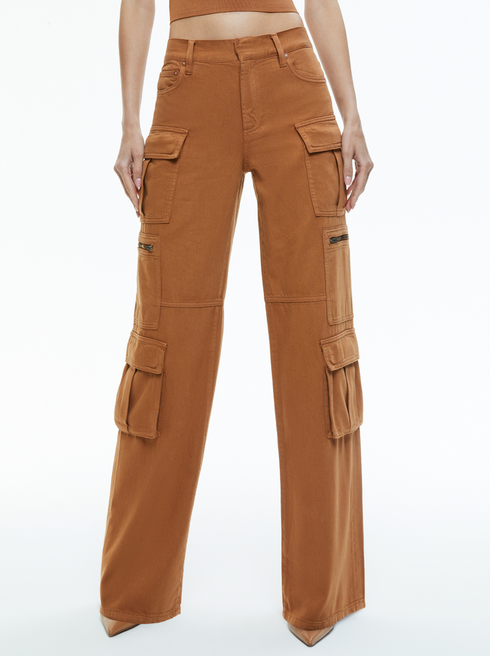 CAY BAGGY DENIM CARGO PANT - CAMEL - Alice And Olivia
