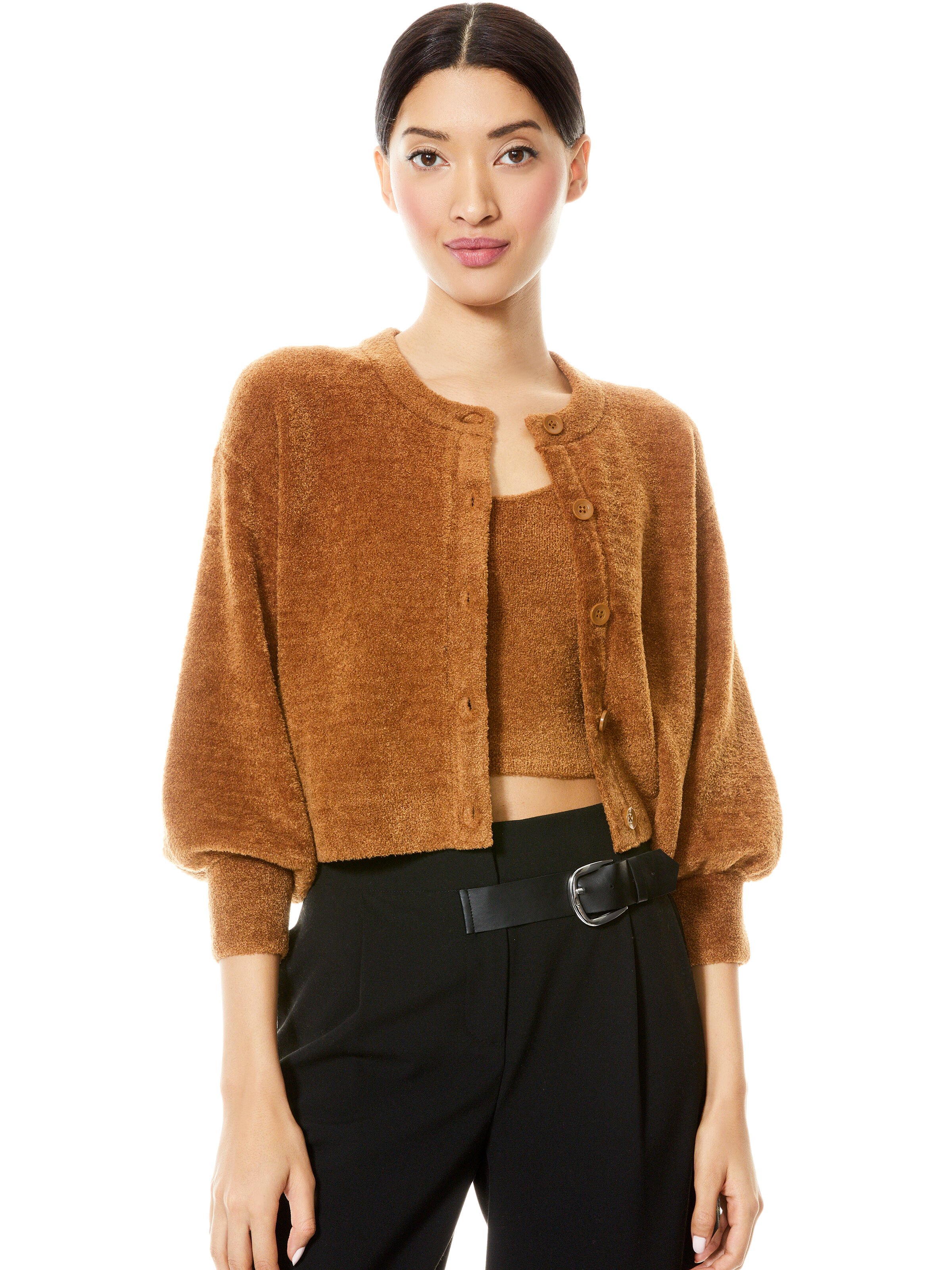 cropped fuzzy cardigan