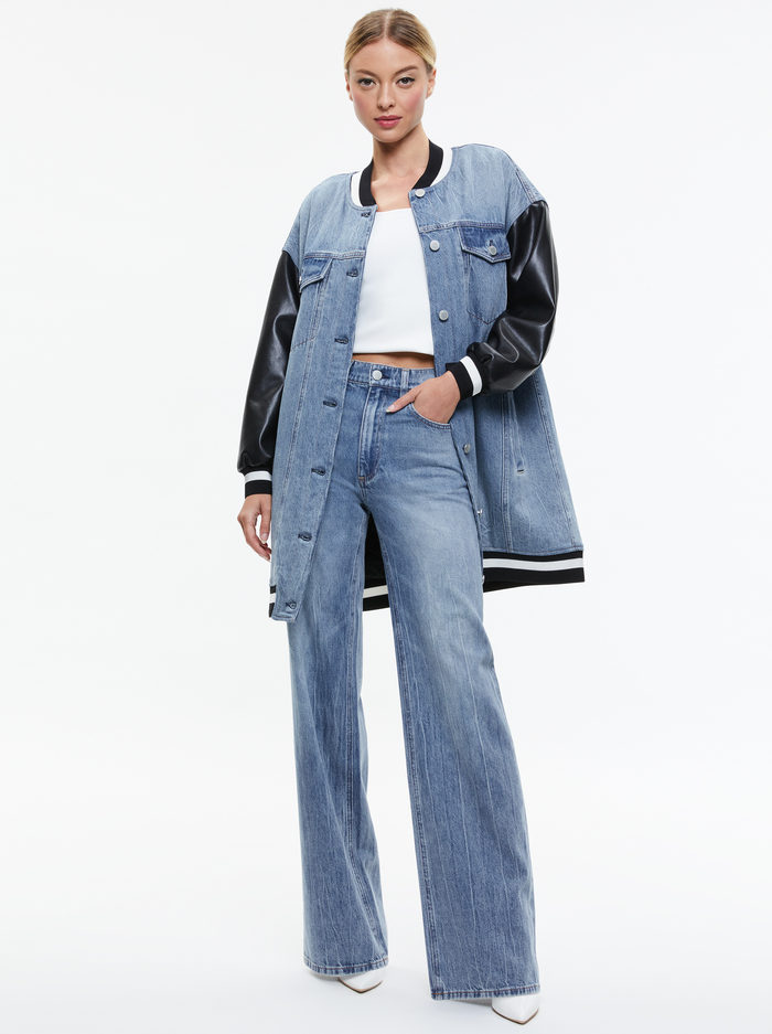 ORTEN OVERSIZED VARSITY JACKET - SADIE LT VINTAGE BLUE image 2 - Alice And Olivia