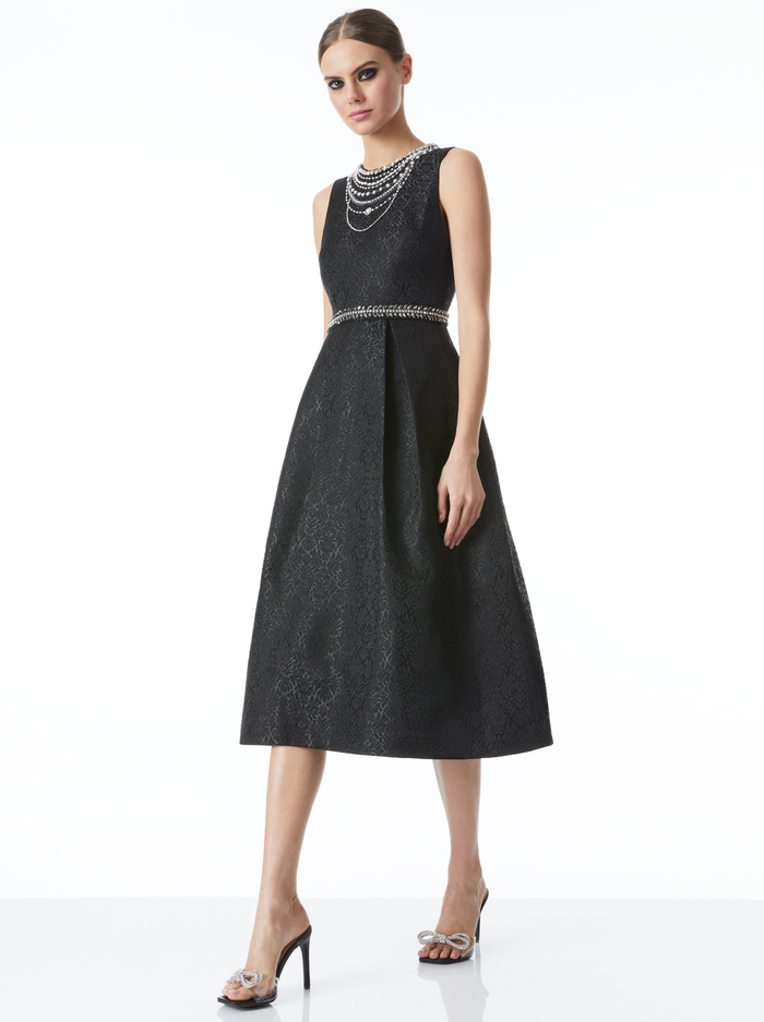 CHERRA PEARL NECK MIDI DRESS - BLACK image 4 - Alice And Olivia