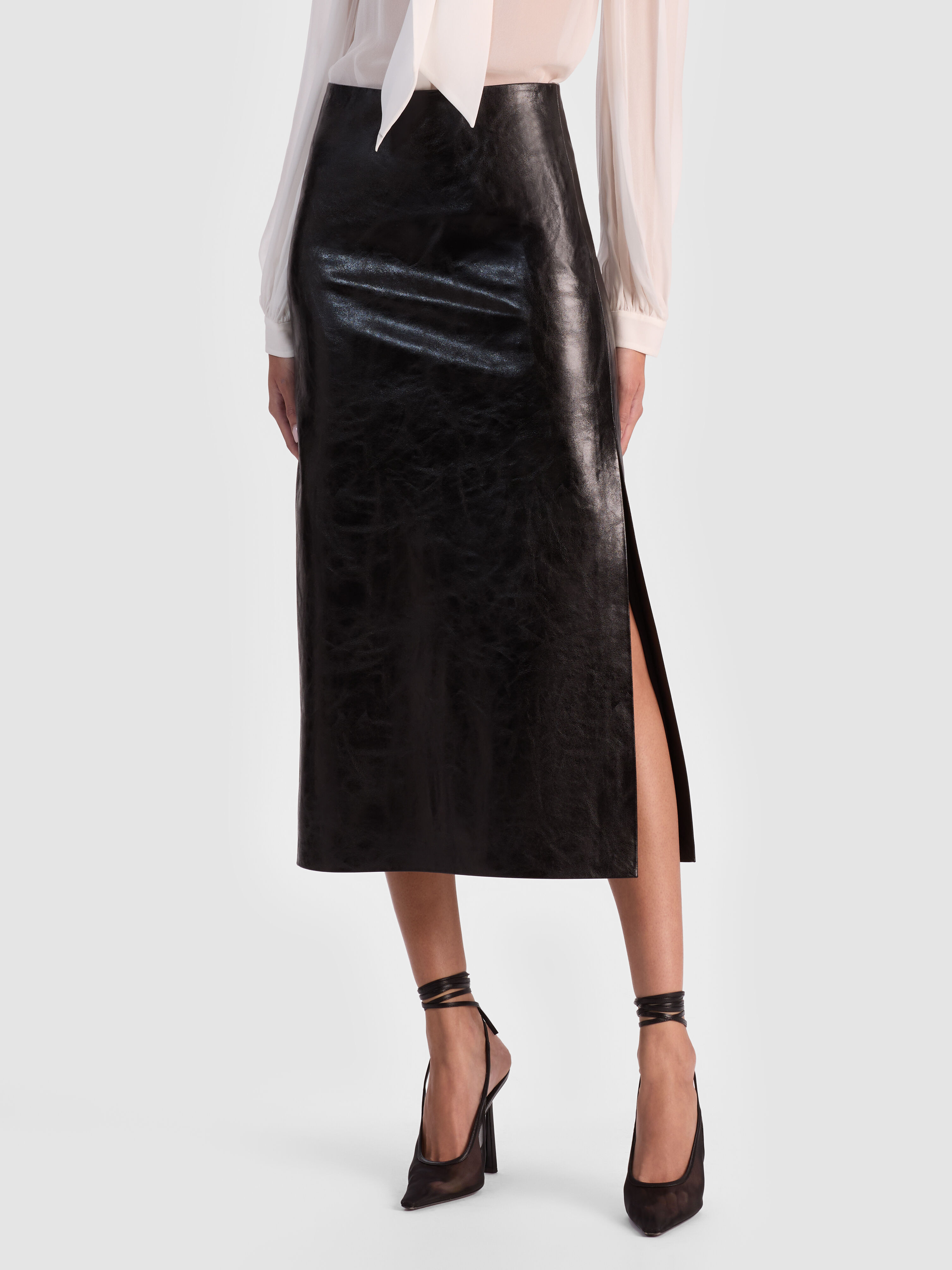 MAEVE VEGAN MIDI SKIRT in BLACK | ALICE + OLIVIA