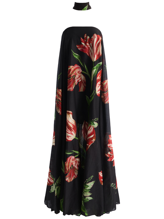 SOFT TULIP BLACK-MARCIELA MAXI DRESS WITH SCARF