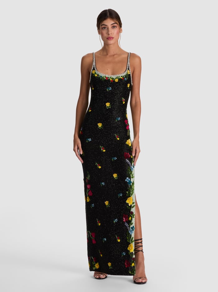 JULIA EMBELLISHED GOWN - DESERT SPRIGS BLACK - ALICE + OLIVIA