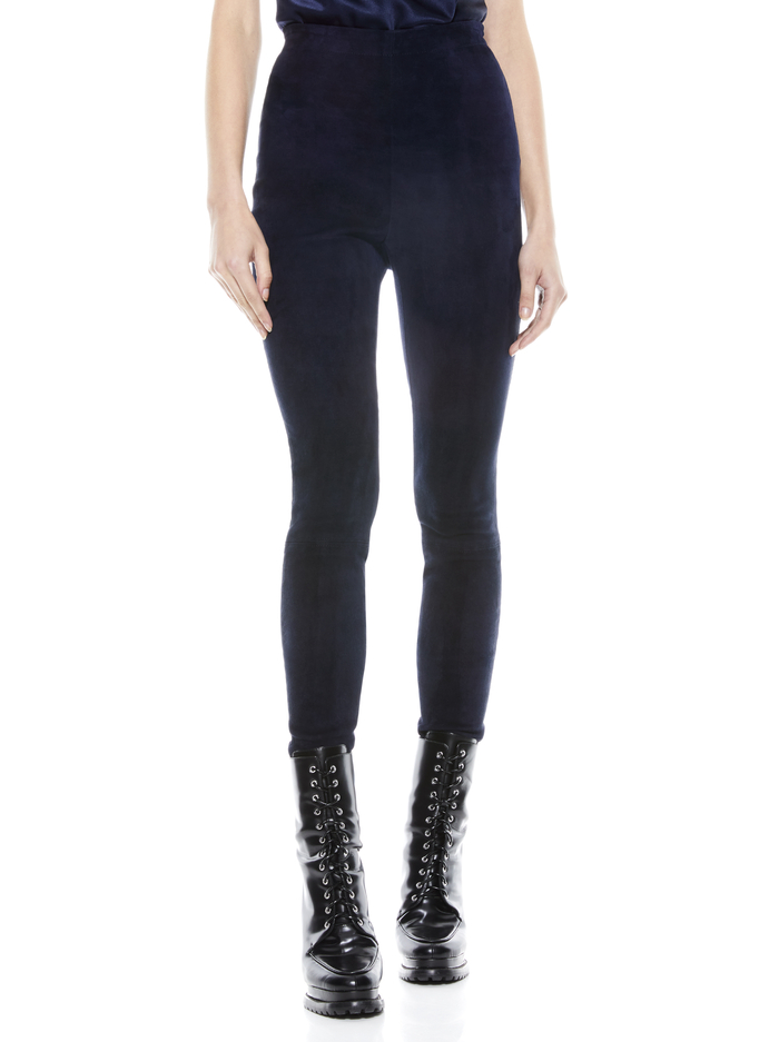 MADDOX SIDE ZIP SUEDE LEGGING - NAVY - Alice And Olivia