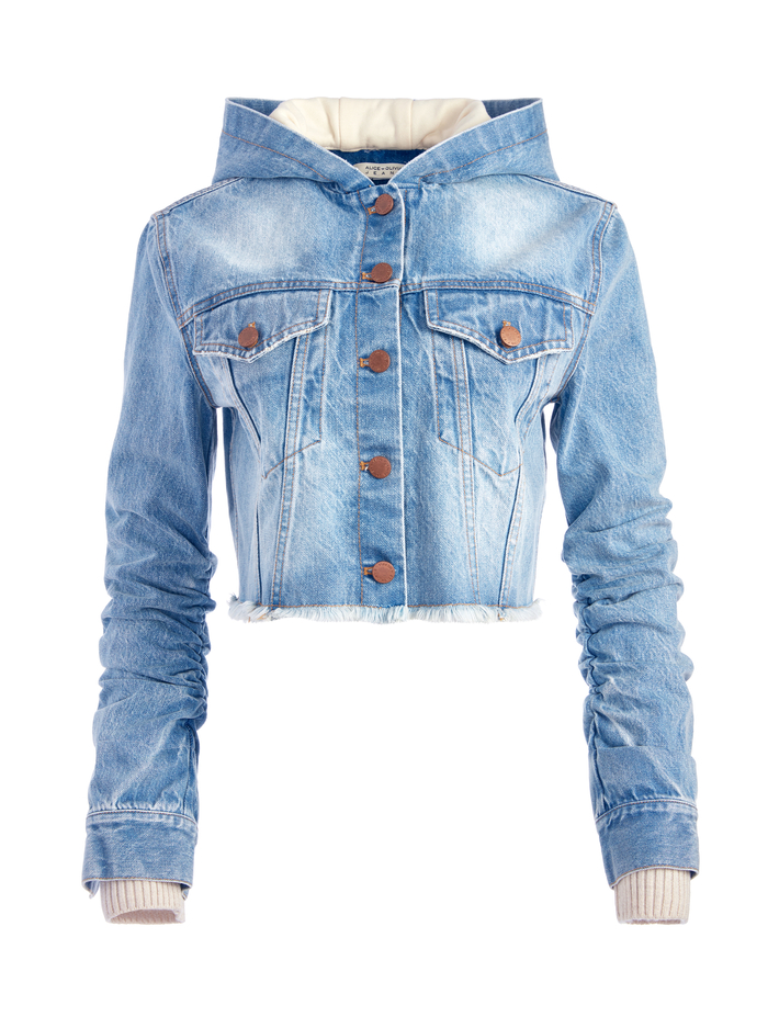 EMMA SCRUNCHED SLEEVE HOODIE DENIM JACKET - BEST INTENTIONS image 5 - Alice And Olivia