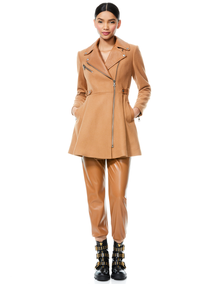 CODY LEATHER DETAIL MIDI COAT - CAMEL image 4 - Alice And Olivia