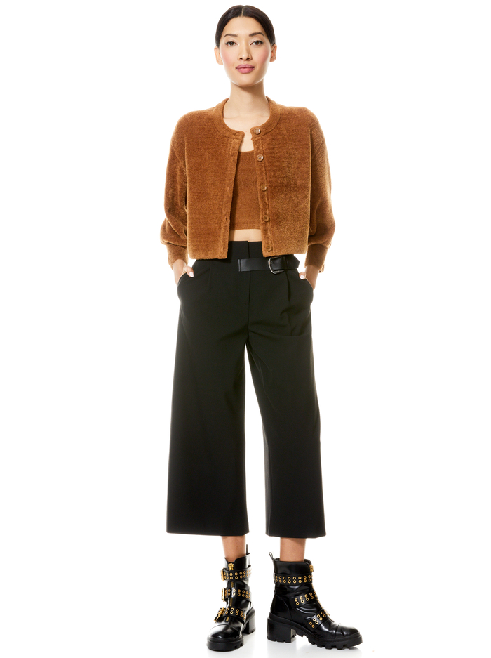 SYLVIE FUZZY CROPPED CARDIGAN - CAMEL image 2 - Alice And Olivia