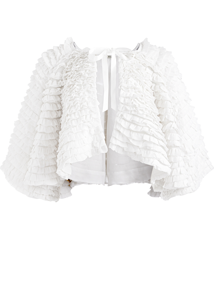 LOREE RUFFLE TIE FRONT CROPPED JACKET - WHITE image 5 - Alice And Olivia