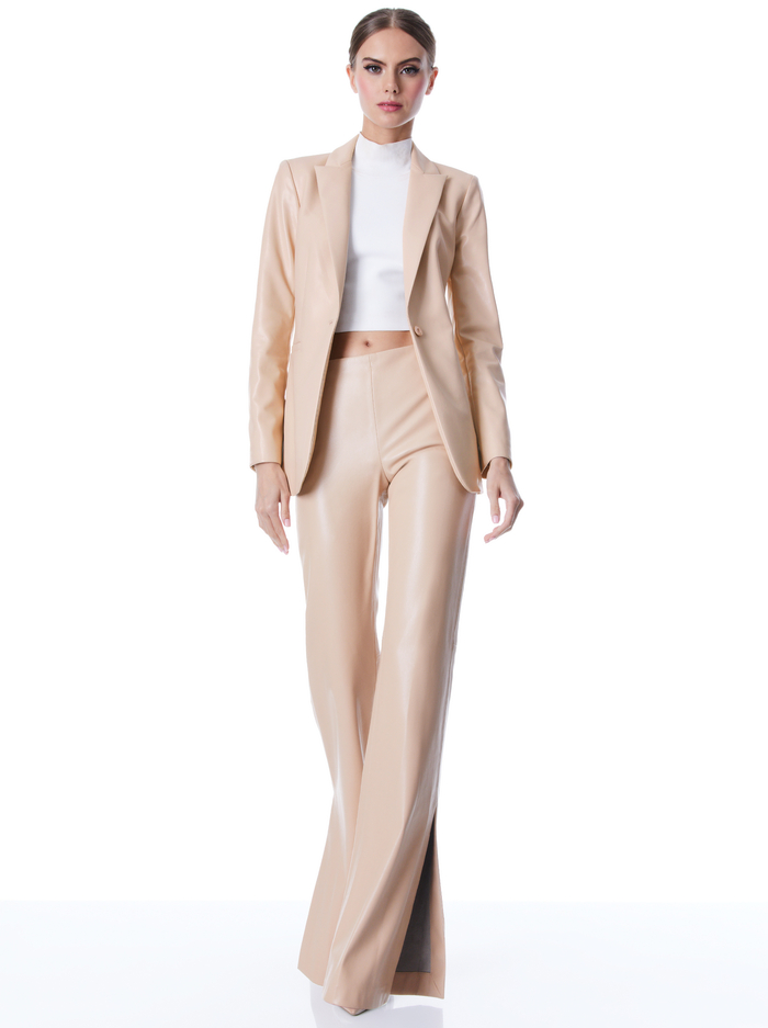 TEENY VEGAN LEATHER SIDE SLIT PANT - ALMOND image 4 - Alice And Olivia