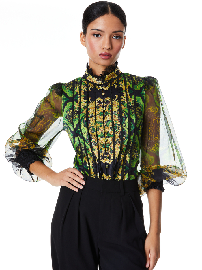 BETTINA BLOUSON SLEEVE TOP - RENDEZVOUS - Alice And Olivia