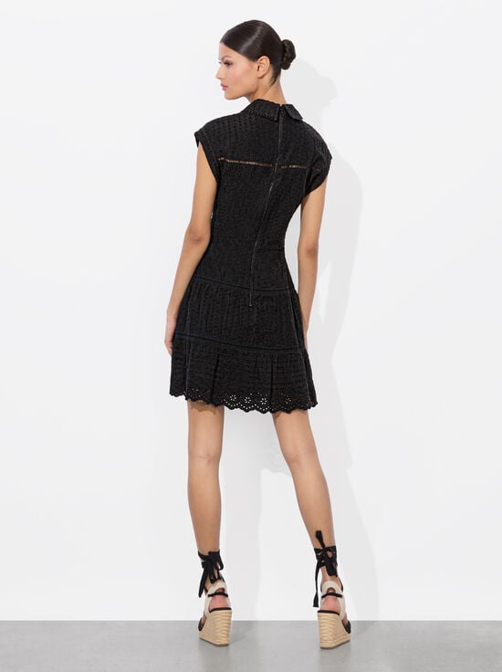 BLACK-MILA EYELET MINI DRESS