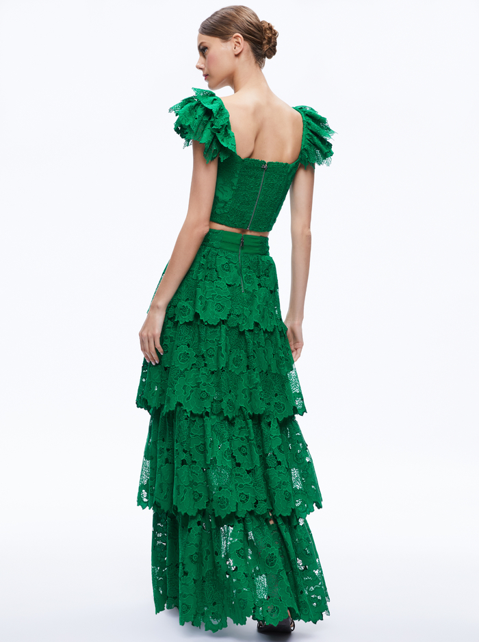 TAWNY EYELET SQUARE NECK CROP TOP - EMERALD image 1 - Alice And Olivia