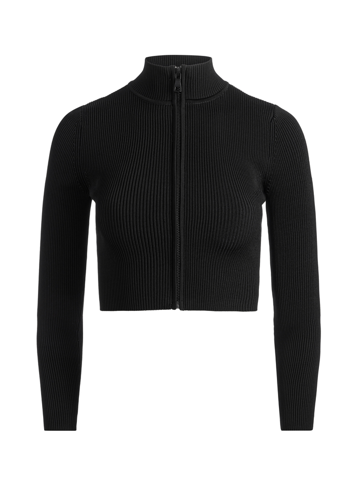 DORRIS RIBBED ZIP UP CARDIGAN - BLACK image 5 - Alice And Olivia