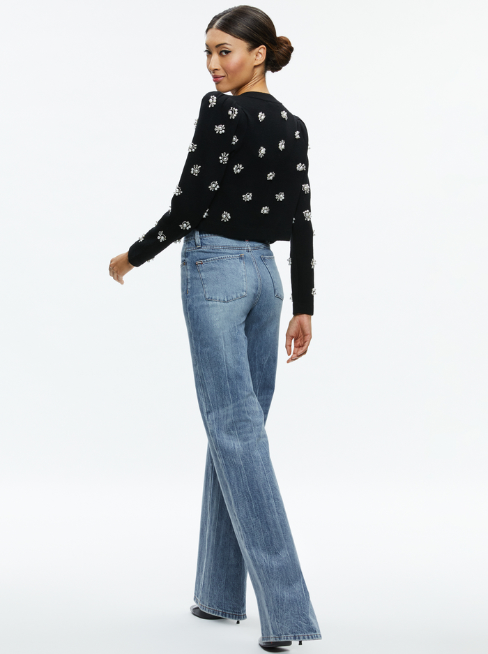 TRINA EMBELLISHED CROPPED CARDIGAN - BLACK image 1 - Alice And Olivia