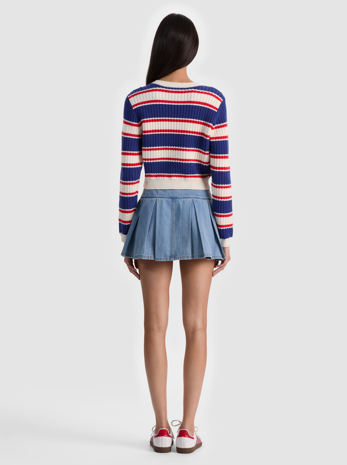 DOLLIE STRIPED CABLE CARDIGAN - AMERICANA STRIPE image 2 - ALICE + OLIVIA