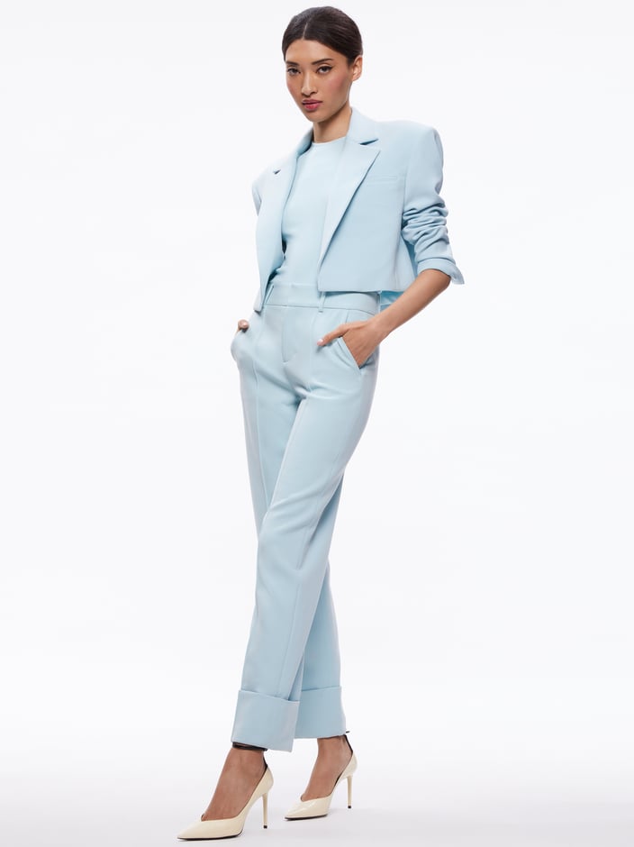 SHAN CROPPED RUCHED SLEEVE BLAZER + MING ANKLE PANT - 