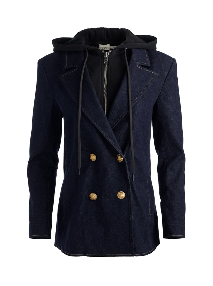 JORDAN DENIM BLAZER WITH REMOVABLE HOODIE - DARK RINSE image 5 - Alice And Olivia
