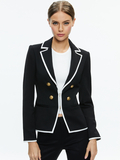 MYA CONTRAST PIPING FITTED BLAZER - BLACK/OFF WHITE
