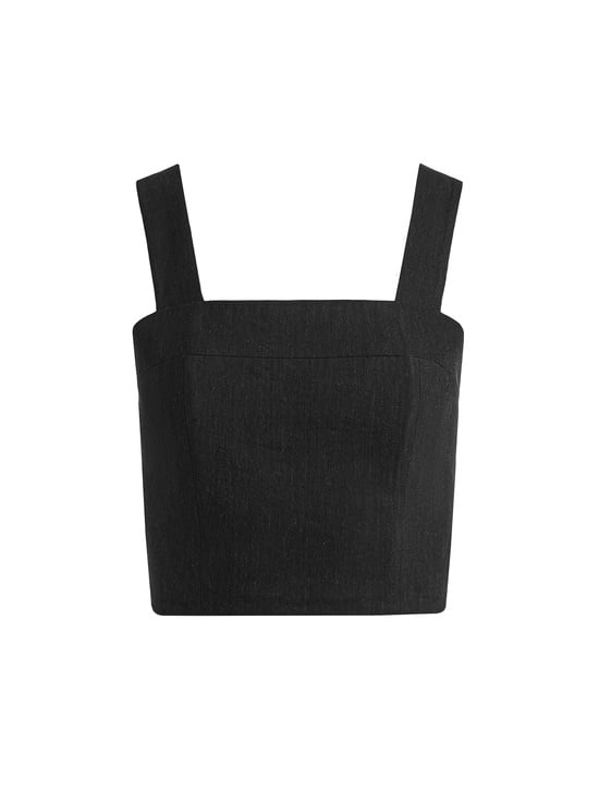 BLACK-NATALIA LINEN LACE UP TOP