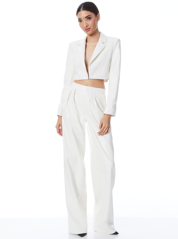 POMPEY VEGAN LEATHER HIGH WAISTED PLEATED PANT - ECRU image 2 - Alice And Olivia