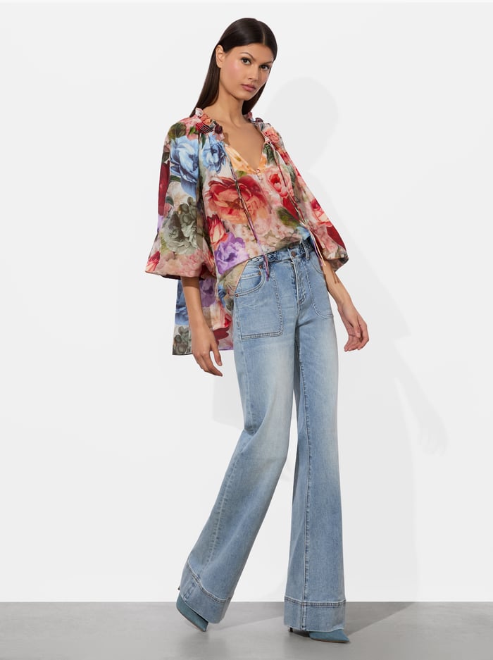 NORAH PEASANT BLOUSE - STORM FLORAL SM image 3 - Alice And Olivia