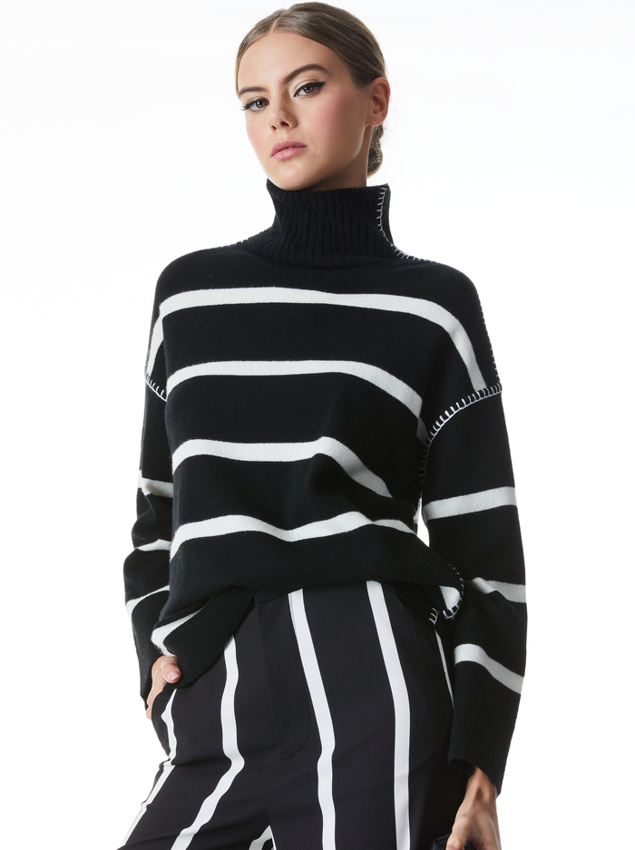 BOBBIE TUNIC SWEATER - BLACK/SOFT WHITE - Alice And Olivia