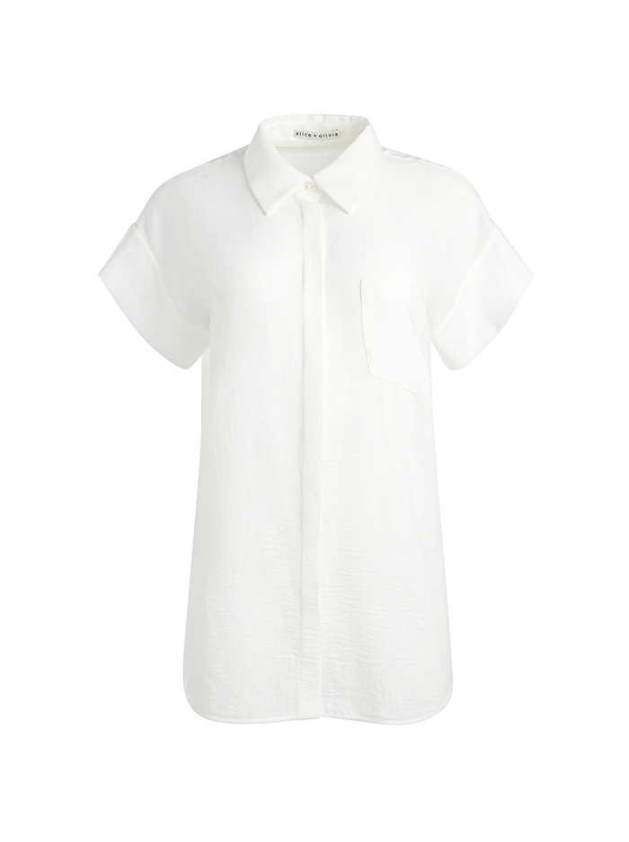 FINELY SHORT SLEEVE BUTTON DOWN - OFF WHITE image 5 - Alice And Olivia