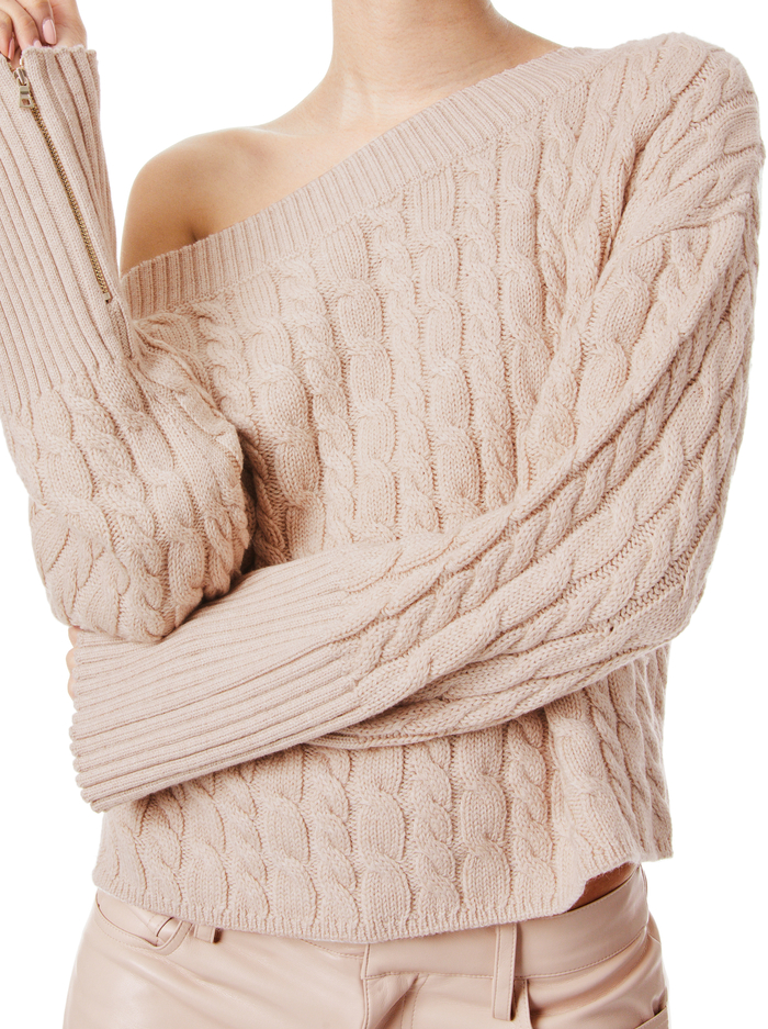 INA CABLE KNIT SWEATER - ALMOND HEATHER image 3 - Alice And Olivia
