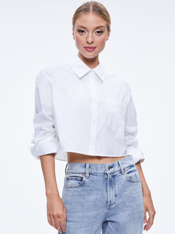FINELY CROPPED OVERSIZED BUTTON DOWN SHIRT - OFF WHITE - Alice And Olivia