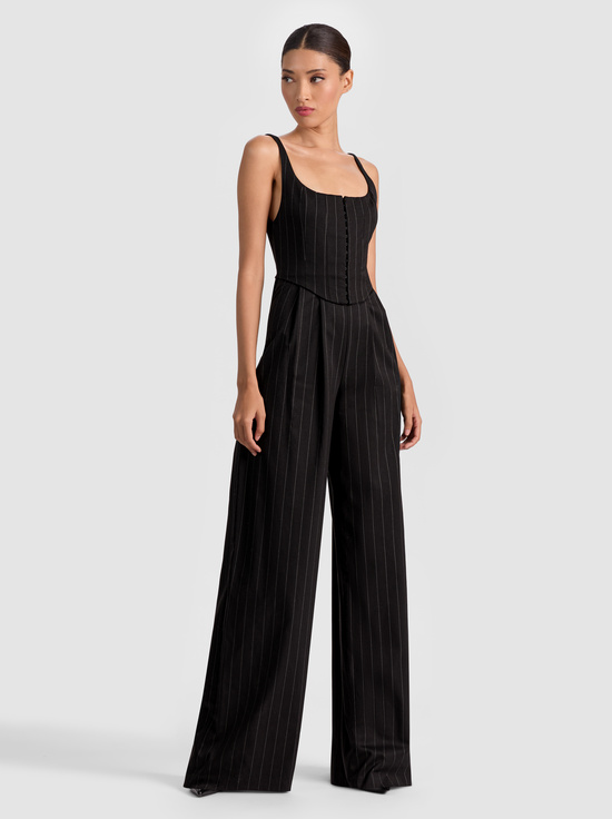 BLACK/OFF WHITE-REBECCA TAILORED VEST JUMPSUIT