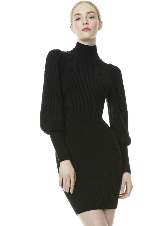 CALEB PUFF SLEEVE MINI SWEATER DRESS - BLACK image 2 - ALICE + OLIVIA