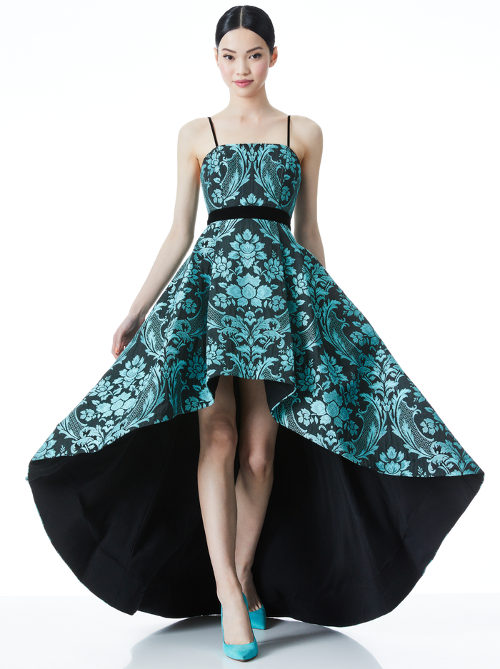 FLORENCE HIGH LOW GOWN - BLACK/AQUA image 4 - ALICE + OLIVIA